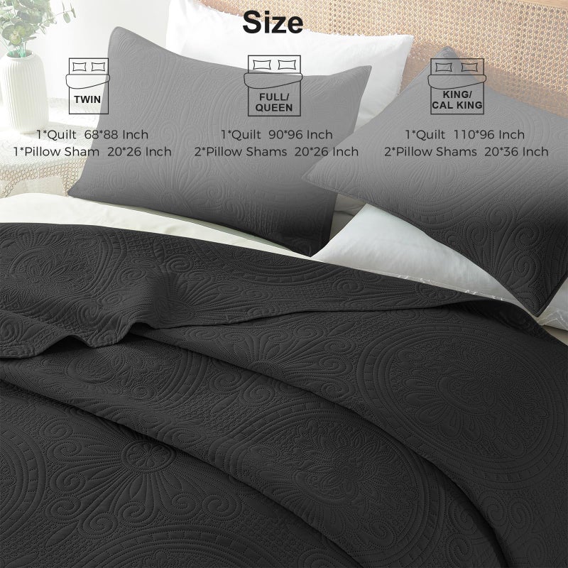 WURUIBO Black King/Cal King Quilt Bedding Set  3 Pieces Lightweight Bedspreads with Pillow Shams  Microfiber Modern Thin Coverlet  Summer Quilted Comforter for All Season (1 Quilt  2 Shams) - Image 5